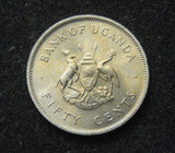 Uganda- 50 Cents (1966) UNCIRCULATED / Grey Crowned Crane & Rwenzori Mountains