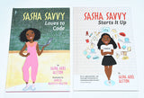 Lot of 2- Sasha Savvy Loves to Code (2017) Sasha Savvy Starts it Up (2020) by Sasha Ariel Alston - Hardcover Editions